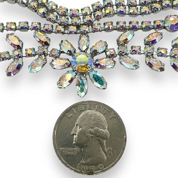 Rhinestone Colorful Floral Designs Choker Necklace Hook Clasp by David's Bridal - Picture 9 of 9